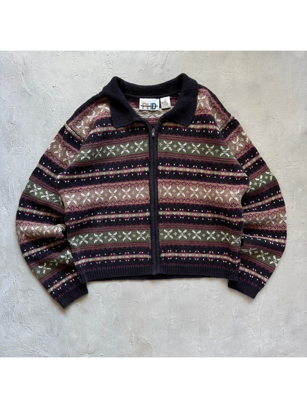 Vintage 90s Paul Harris Fair Isle Striped Fall Zip Up Cardigan Sweater Size S